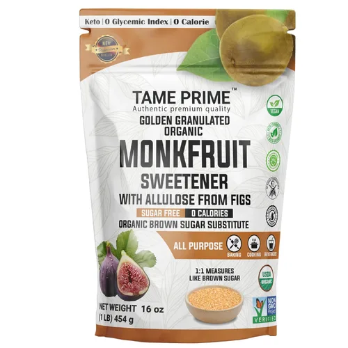Edulcorante orgánico de fruta de monje marrón con alulosa de higos, 1 libra (16.01 oz), 1:1 dulce como azúcar morena, fruta de monje orgánica sin