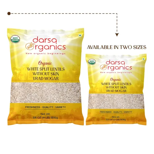 Miniatura 9 de Darsa Organics Urad Dal Split Without Skin (Urad Mogar) 2 libras – Lentejas partidas de matpe blanco orgánico USDA Sin OMG, proteína a base