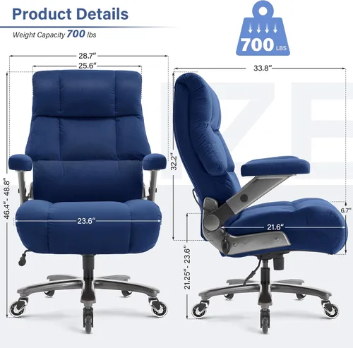 Miniatura 3 de Silla de oficina grande y alta, 700 libras, silla de escritorio ejecutiva con soporte lumbar ajustable, brazos abatibles 3D, ruedas silenciosas
