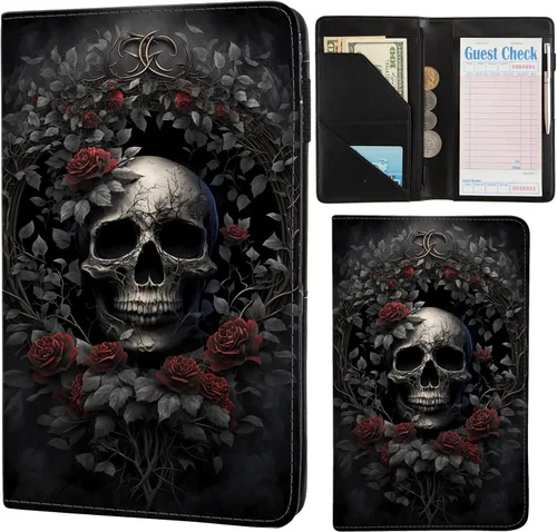 Miniatura 9 de Libretas de servicio para camarera, lindo organizador de piel con bolsillo para dinero, libreta con bolsillo con cremallera, porta cheques