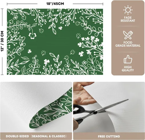 Miniatura 6 de Artoid Mode - Juego de 4 manteles individuales de vinilo de plástico verde oscuro con diseño de maleza y flores silvestres, 12x18 pulgadas, tejidos