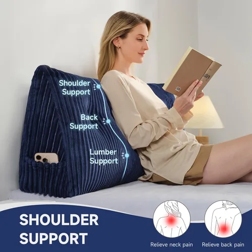 Miniatura 2 de Z-hom Almohada de cabecera tamaño King, almohada de lectura de cuña triangular para cama o sofá, cojín ergonómico para respaldo para sentarse, leer