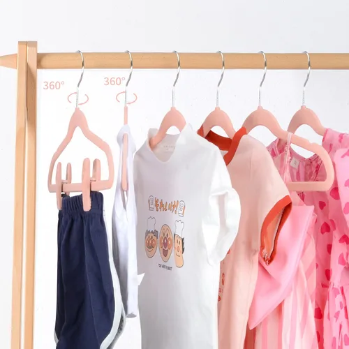 Miniatura 6 de Tinfol Perchas de terciopelo para niños, paquete de 30 perchas antideslizantes de 14 pulgadas para armario, colgador de fieltro ultra fino con 6
