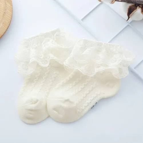 Miniatura 7 de DRESHOW BQUBO Baby Girls Socks Eyelet Ruffle Lace Socks Cute Frilly Socks NewbornInfantToddlers Thin Socks Dress Socks
