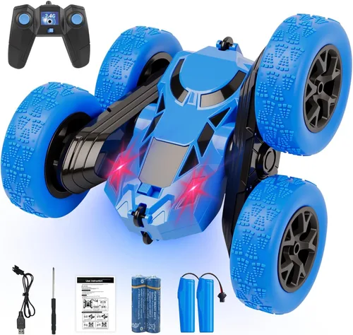 Coche de control remoto, juguetes de autos RC para niños de 6 a 12 años, camión de acrobacias RC de 2.4 GHz con giros de doble cara de 360°,