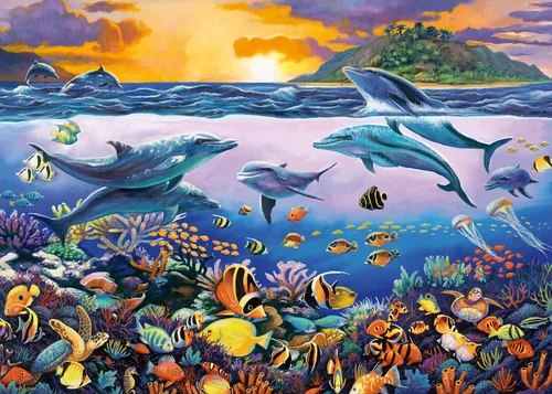 Wonder Forge Underwater Frolic - Rompecabezas de 1000 piezas para adultos | Piezas únicas y perfectamente ajustadas | Imágenes divertidas y