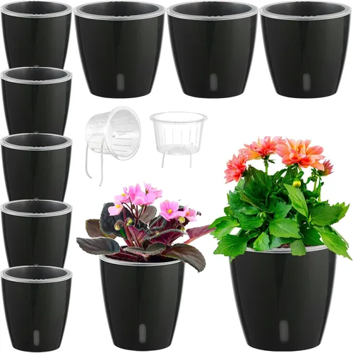 Miniatura 10 de Macetas de riego automático para plantas de interior, paquete de 16 macetas de riego automático con orificios de drenaje, macetas pequeñas