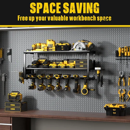 Miniatura 5 de Organizador de Herramientas Eléctricas de 4 Capas para Montaje en Pared, Soporte para Herramientas de Batería con Estante de Estación de Carga