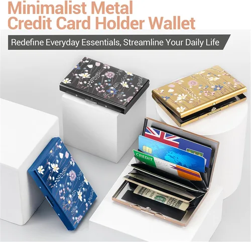 Miniatura 7 de BONSYL® Soporte para tarjetas de crédito, cartera delgada de metal con bloqueo RFID, con 6 ranuras para tarjetas, para mujeres y hombres.