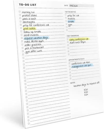 Bloc de notas de la lista de tareas: Con múltiples secciones funcionales - Tamaño grande 8.5x11" 52 hojas - Cuaderno planificador diario