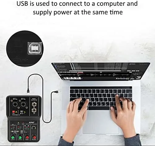 Miniatura 2 de Mezclador de audio de 2 canales, mini consola mezcladora DJ de audio de 2 canales con 16 bits, resolución de audio de 48 KHZ, fuente de alimentación