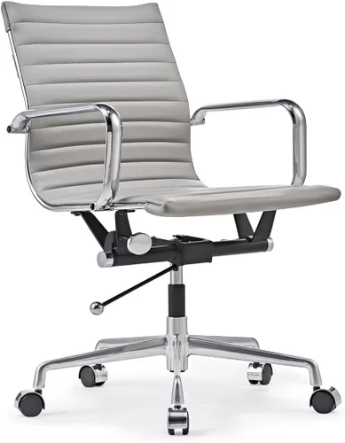 Soporte de espalda media con reposabrazos ergonómico para oficina, escritorio giratorio ajustable de cuero vegano, sillas de recepcionista, color
