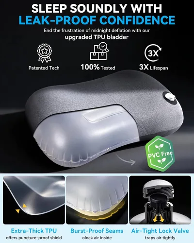 Miniatura 4 de Almohada de camping Hikenture con funda extraíble - Almohada inflable ultraligera para soporte lumbar y cervical - Almohada de mochila mejorada