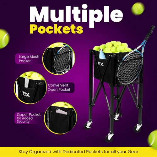 Miniatura 2 de Carrito de pelotas de tenis Tolva de pelota de pickleball Capacidad de 150 pelotas Múltiples bolsillos de almacenamiento Bolsa de transporte