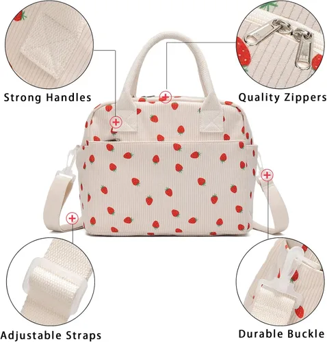 Miniatura 5 de Lunch Bag for Women Girls, Cute Insulated Reusable Lunch Box Leakproof Lunch Boxes Portable Lunch Tote Bag Cooler Bag Fresa