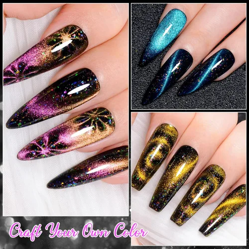 Miniatura 2 de MEET ACROSS Colorful Clouds - Juego de esmaltes de uñas de gel de ojo de gato, kit de manicura con luz LED UV, 6 colores con barra magnética