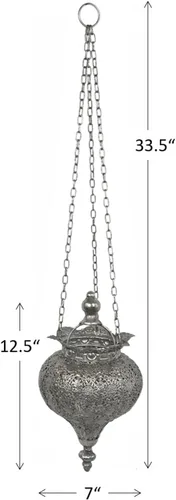 Miniatura 5 de Westcharm Lámpara de Adoración Antigua de Plata Oriental Marroquí para Ramadán, Colgante de Metal, Luz Colgante, Lámpara de Vela Decorativa