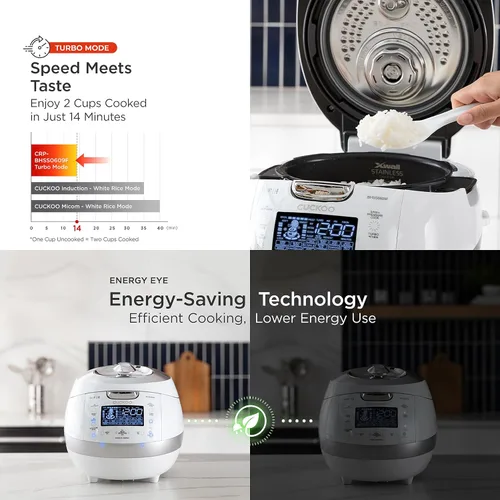 Miniatura 7 de CUCKOO Arrocera de alta presión de 6 tazas sin cocer / 12 tazas cocidas con tecnología de calentamiento por inducción, arrocera versátil con 16