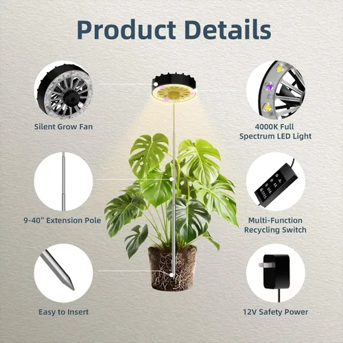 Miniatura 2 de Luz LED de crecimiento de espectro completo con ventilador de enfriamiento integrado, luces de plantas con clip para plantas