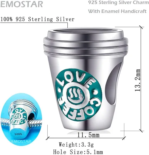 Miniatura 2 de Love Coffee and Champagne Drink Charms taza de café de plata de ley 925 copa de vino piña y fresa cono de helado copa de cóctel maíz hongo colgante