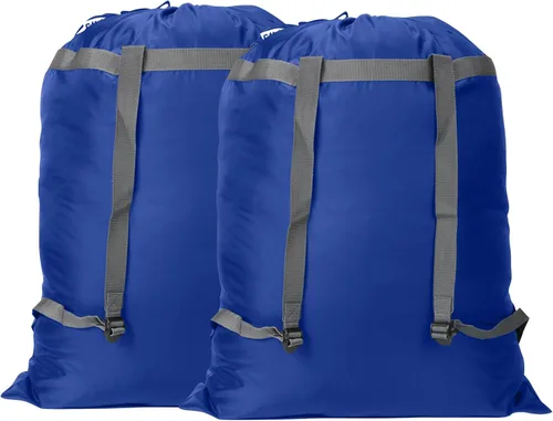 Miniatura 14 de Paquete de 2 mochilas para lavandería, 27 x 34 pulgadas, bolsa de lavandería resistente con correas para el hombro, cierre de cordón, mochila