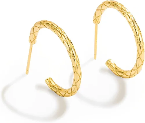 Miniatura 4 de THOKUNA Aretes de aro de plata de ley 925 chapados en oro de 18 quilates pequeños abiertos gruesos para mujer