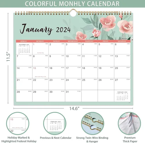 Miniatura 3 de Calendario 2024 – Calendario de pared 2024, 12 calendario mensual 2024 de enero de 2024 a diciembre de 2024, calendario de pared 2024