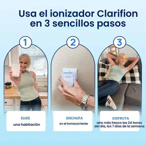 Miniatura 7 de Clarifion - Ionizadores de aire para el hogar (paquete de 3), sistema de filtración de iones negativos, ambientador de aire silencioso