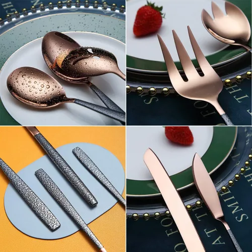 Miniatura 7 de Juego de servir de metal con cabeza de cobre brillante, 10 piezas, incluye servidor para pasteles, cuchara y tenedor de ensalada, cucharón