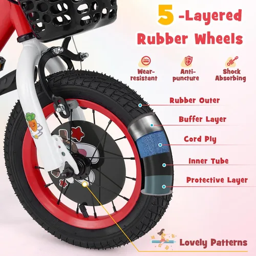 Miniatura 5 de BABY JOY Rabbit Pilot - Bicicleta deportiva para niños, 12, 14, 16, 18 pulgadas, bicicleta infantil para 3-8 años con altura ajustable, ruedas