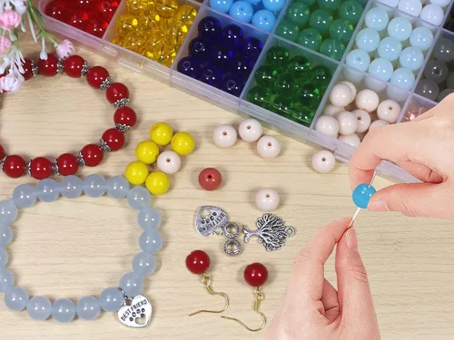 Miniatura 3 de ZH118 - Juego de 600 cuentas de vidrio de 0.394 in, hechas a mano, redondas, lisas, sueltas, cuentas kawaii, a granel para manualidades, joyería