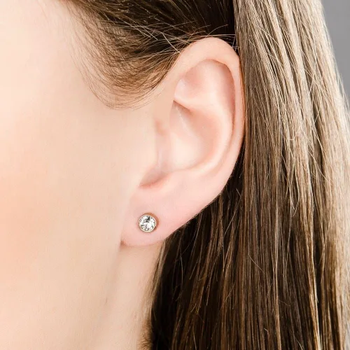 Miniatura 2 de Swarovski Aurora Borealis Crystal Solitaire Studs Pendientes Rodio #5101343, Metal, cristal