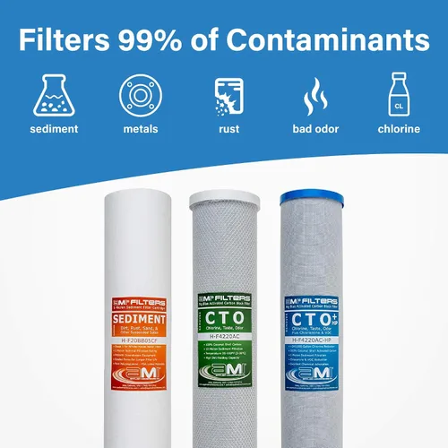 Miniatura 5 de Applied Membranes Inc. Sistema de filtro de agua de 3 etapas para toda la casa con filtros de sedimentos y bloques de carbono de 20 pulgadas