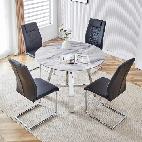 Juego de 4 sillas de comedor redondas de 42 pulgadas para 4, sillas de mesa de cocina modernas para 4 mesas de comedor de mármol sintético, sillas