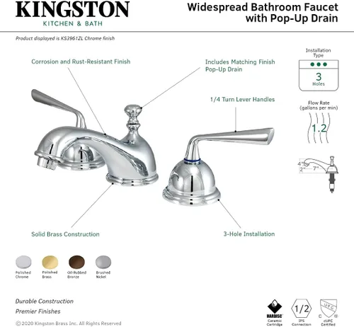 Miniatura 4 de Kingston Brass KS3962ZL Grifo de Lavabo de Salvia de Plata, Latón Pulido