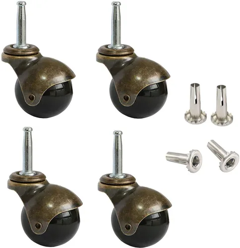 AAGUT Juego de 4 ruedas giratorias de bola de 2 pulgadas con 5/16 pulgadas x 1-1/2 pulgadas (0.315 x 1.496 in) con enchufes de metal de repuesto,