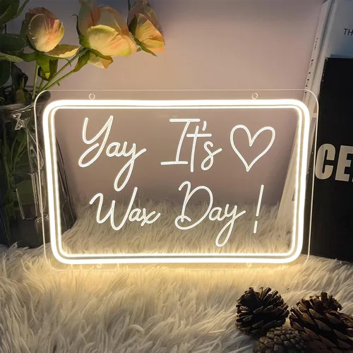 Letrero de neón con texto en inglés "Yay It's Wax Day", decoración de arte 3D, diseño de talla artística en 3D, para interiores, dormitorio, luz de