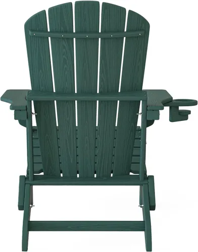 Miniatura 11 de Plawdlik Silla plegable Adirondack, probada por SGS, con textura de madera y portavasos, resistente a todo tipo de clima, cómoda para piscina, patio
