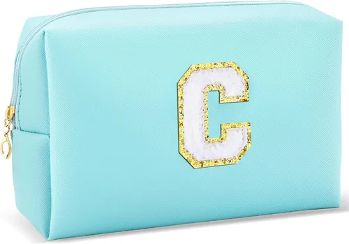 Miniatura 17 de URSKYTOUS Regalos para niñas, bolsa de maquillaje con inicial, bolsa de cosméticos personalizada con cremallera, bonita bolsa de aseo de viaje, Azul