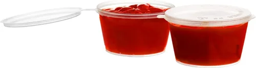 EcoQuality Vasos para porciones a prueba de fugas de 5.5 onzas con tapas, recipientes de plástico para soufflé de condimentos con tapa con bisagras