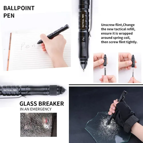 Miniatura 3 de Bolígrafo táctico 8 en 1 multiherramienta con soporte para teléfono, lápiz capacitivo, regalos para hombres, bolígrafo EDC para autodefensa, uso