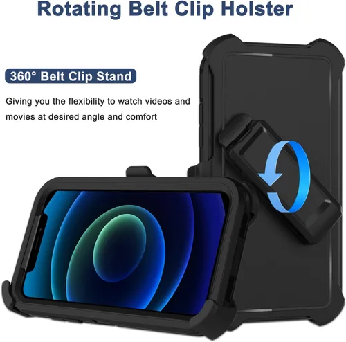Miniatura 2 de Funda para iPhone 12, iPhone 12 Pro con funda de clip para cinturón, 2 protectores de pantalla, resistente grado militar, cuerpo completo, a prueba