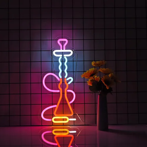 Roouneon Letrero de neón de narguile para decoración de pared con interruptor regulable LED de neón rosa+rojo+azul+blanco+amarillo