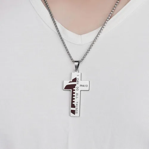 Miniatura 5 de Susook Collar de cruz de fútbol para hombre, versículo de la Biblia, dije deportivo de acero inoxidable con texto en inglés "I CAN DO All Things