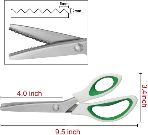 Miniatura 4 de JISTL - Tijeras dentadas verdes con agarre cómodo para manualidades, tijeras de corte en zig zag para costura, tijeras profesionales de mano