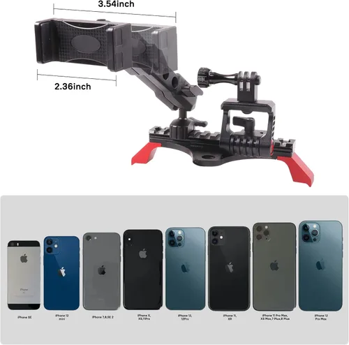 Miniatura 6 de Soporte para teléfono y GoPro, compatible con iPhone, ajustable, aleación de aluminio + material ABS, fácil instalación