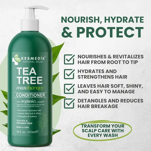 Miniatura 3 de KESMEDIK Acondicionador de aceite de árbol de té MaxTherapy, hidratante, desenreda y suaviza el cabello, refresca y calma el cuero cabelludo seco