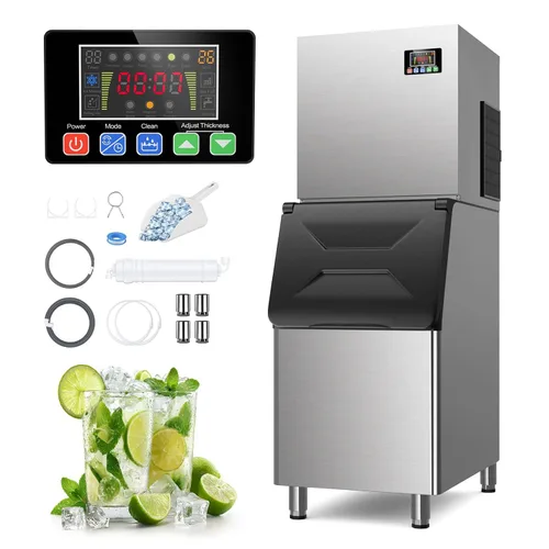 Miniatura 9 de Máquina comercial para hacer hielo, 580 LBS/día, aprobación ETL, autolimpieza con filtro, contenedor de almacenamiento de 400 libras, máquina