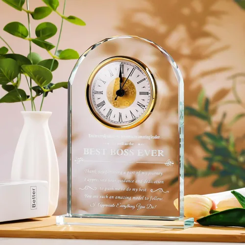 Miniatura 6 de YWHL Regalos de cumpleaños para mujeres y hombres, regalo significativo de agradecimiento para mujeres, reloj de mesa de vidrio grabado con láser
