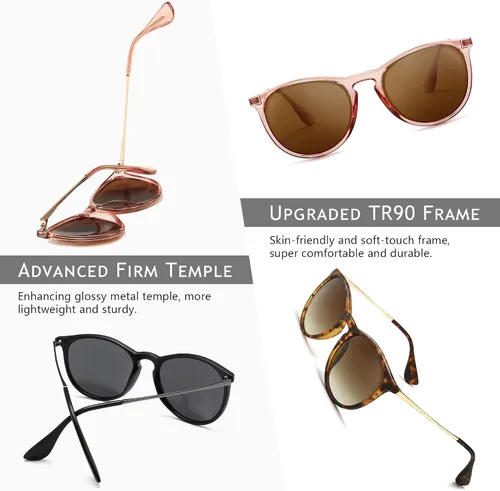 Miniatura 3 de SUNGAIT Gafas de sol redondas vintage para mujeres y hombres, estilo clásico retro